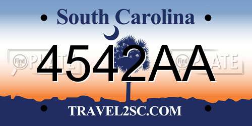 4542AA South Carolina License Plate
