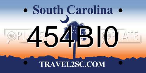 454BI0 South Carolina License Plate