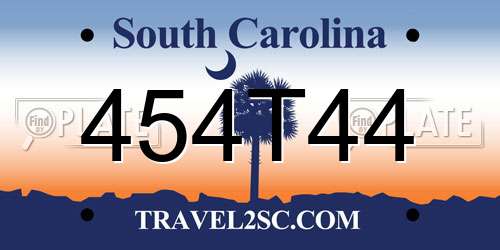 454T44 South Carolina License Plate