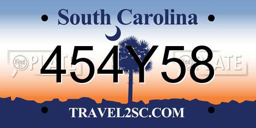 454Y58 South Carolina License Plate