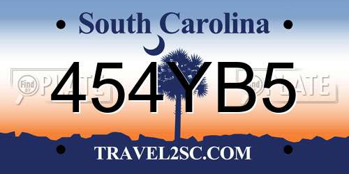 454YB5 South Carolina License Plate