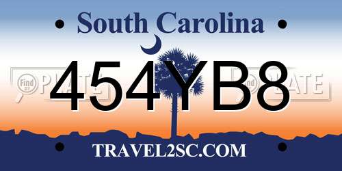 454YB8 South Carolina License Plate