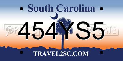 454YS5 South Carolina License Plate