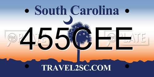 455CEE South Carolina License Plate