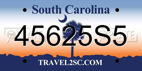 45625S5 South Carolina License Plate
