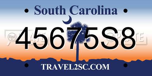 45675S8 South Carolina License Plate