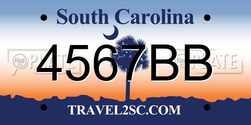 4567BB South Carolina License Plate