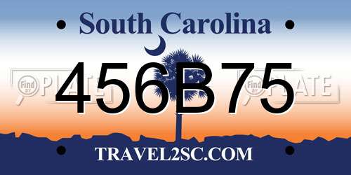 456B75 South Carolina License Plate