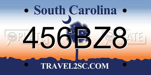 456BZ8 South Carolina License Plate