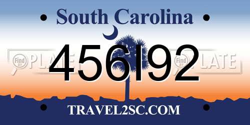 456I92 South Carolina License Plate