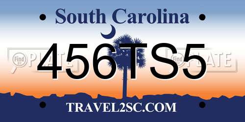 456TS5 South Carolina License Plate