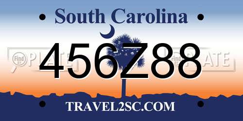 456Z88 South Carolina License Plate