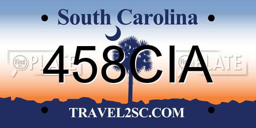 458CIA South Carolina License Plate