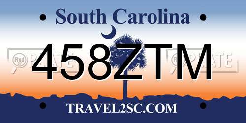 458ZTM South Carolina License Plate