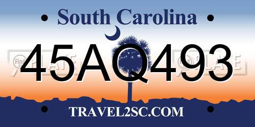 45AQ493 South Carolina License Plate