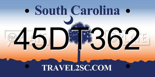 45DT362 South Carolina License Plate