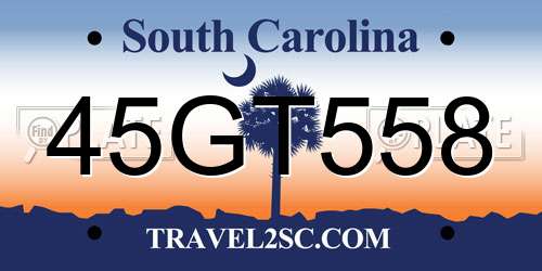 45GT558 South Carolina License Plate
