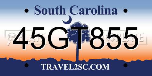 45GT855 South Carolina License Plate
