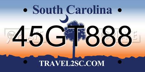 45GT888 South Carolina License Plate