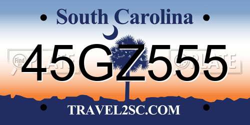 45GZ555 South Carolina License Plate