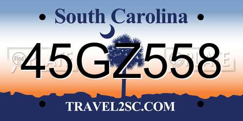 45GZ558 South Carolina License Plate
