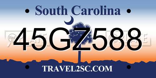 45GZ588 South Carolina License Plate