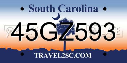 45GZ593 South Carolina License Plate