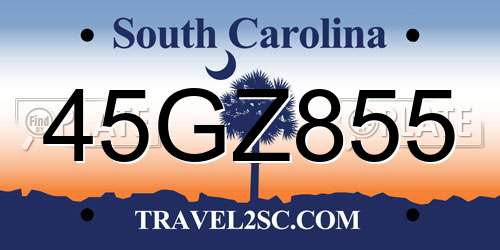 45GZ855 South Carolina License Plate