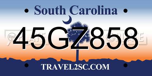 45GZ858 South Carolina License Plate