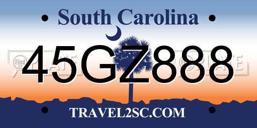 45GZ888 South Carolina License Plate