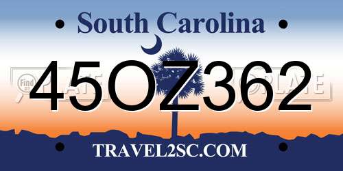 45OZ362 South Carolina License Plate