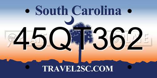 45QT362 South Carolina License Plate