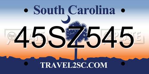 45SZ545 South Carolina License Plate