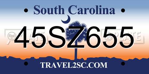 45SZ655 South Carolina License Plate