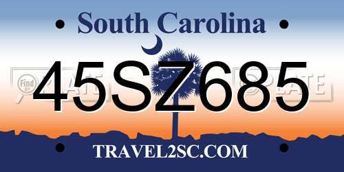 45SZ685 South Carolina License Plate
