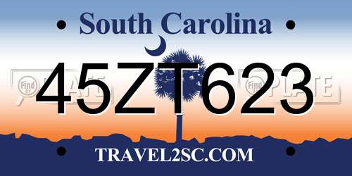 45ZT623 South Carolina License Plate