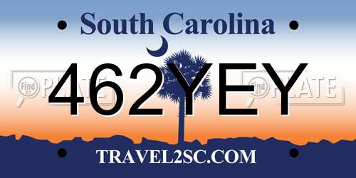 462YEY South Carolina License Plate