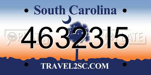 46323I5 South Carolina License Plate