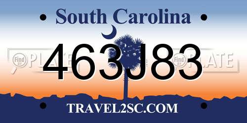 463J83 South Carolina License Plate