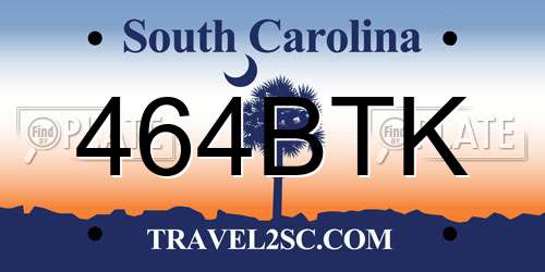 464BTK South Carolina License Plate