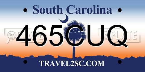 465CUQ South Carolina License Plate