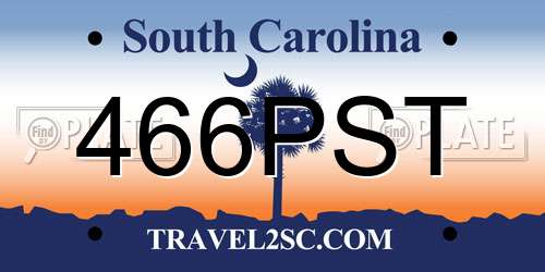 466PST South Carolina License Plate