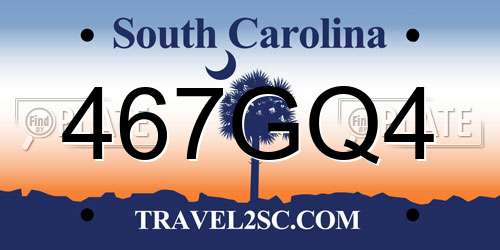 467GQ4 South Carolina License Plate