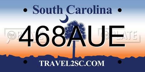468AUE South Carolina License Plate