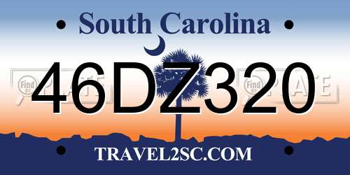 46DZ320 South Carolina License Plate