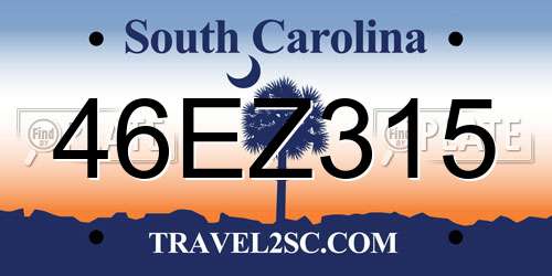 46EZ315 South Carolina License Plate