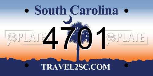4701 South Carolina License Plate