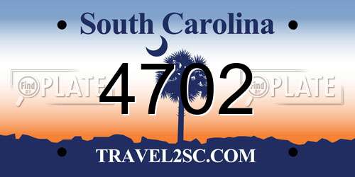 4702 South Carolina License Plate
