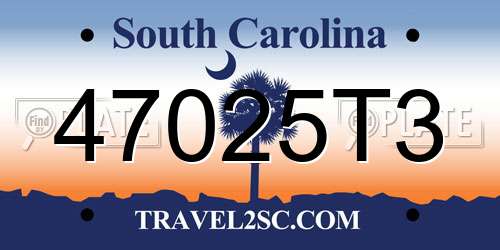 47025T3 South Carolina License Plate