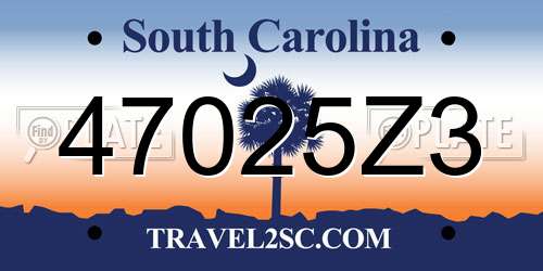 47025Z3 South Carolina License Plate